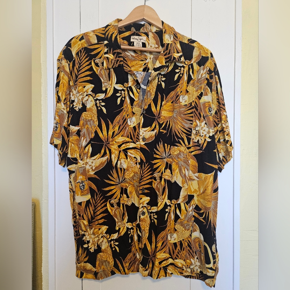 Panama Jack Men's Black and Gold Tropical Shirt Size XL